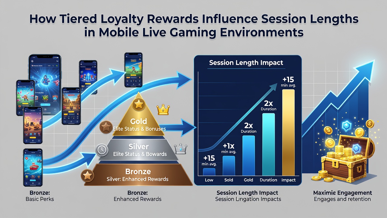 Grafiek die sessieduur toont bij verschillende loyaliteitstiers in mobiele gaming apps