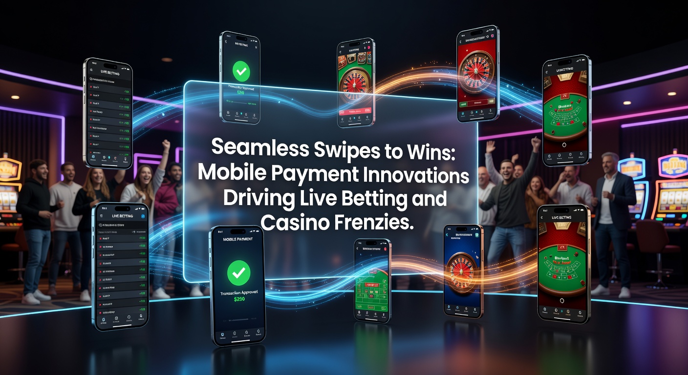 Dynamische afbeelding van een mobiel casino scherm met live dealer roulette en betalingsicoontjes, illustrerend naadloze in-game transacties