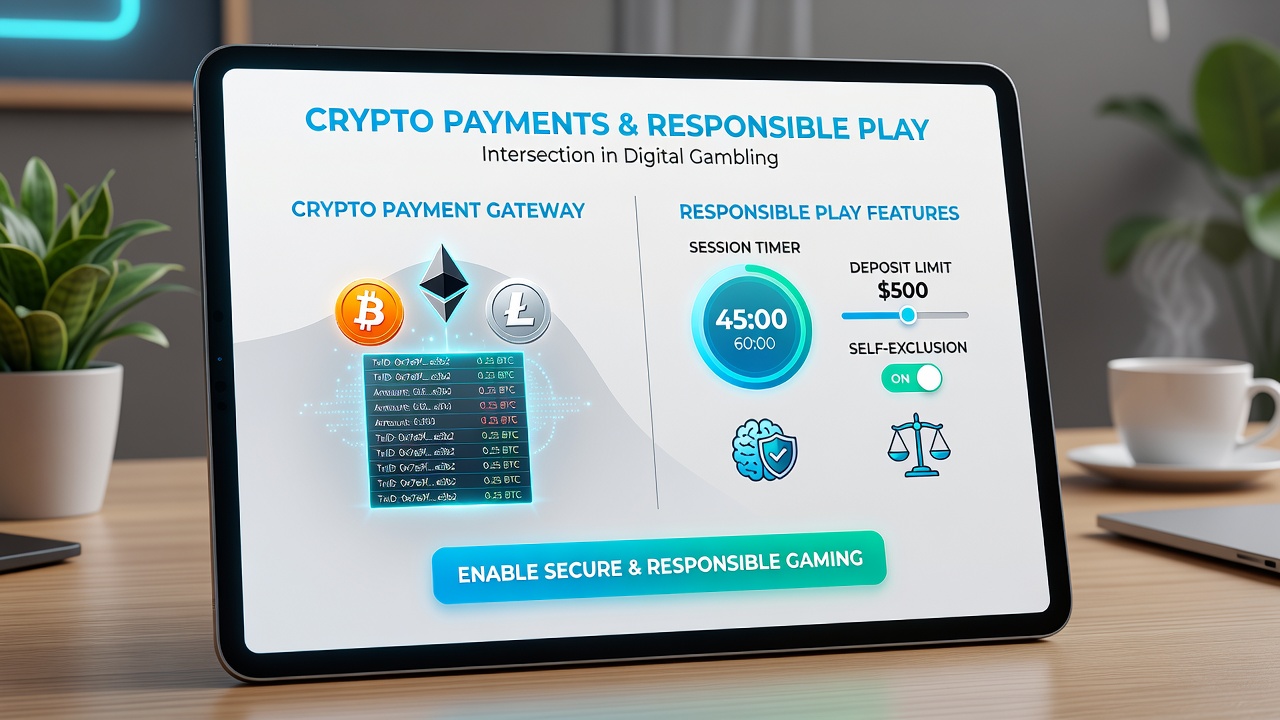 Weergave van verantwoord speelinstellingen gekoppeld aan een cryptocurrency wallet op een mobiel gokscherm
