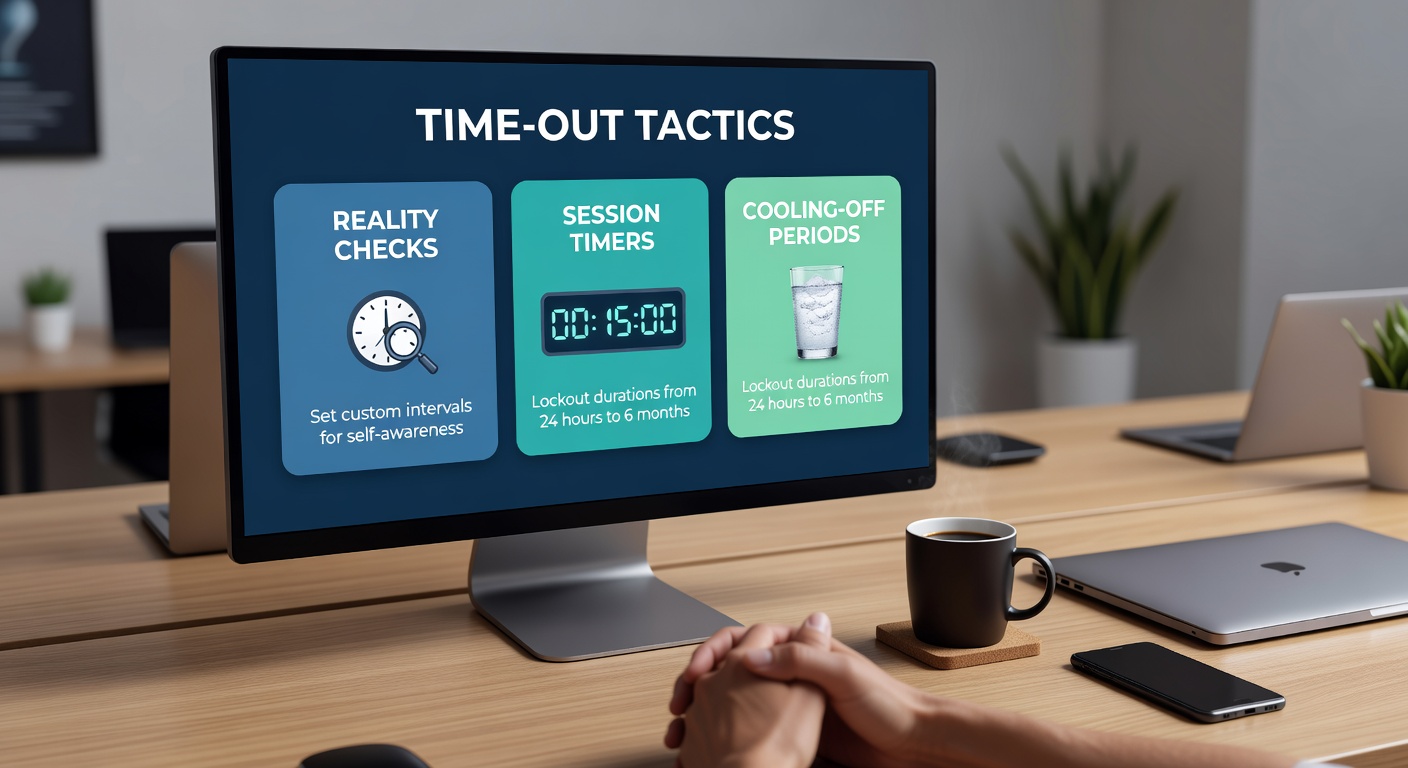 Grafiek met statistieken over de impact van time-out functies op goksessieduur en uitgaven in online casino's